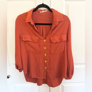 5 for $25! Millibon Women's Rust Button-Up Blouse